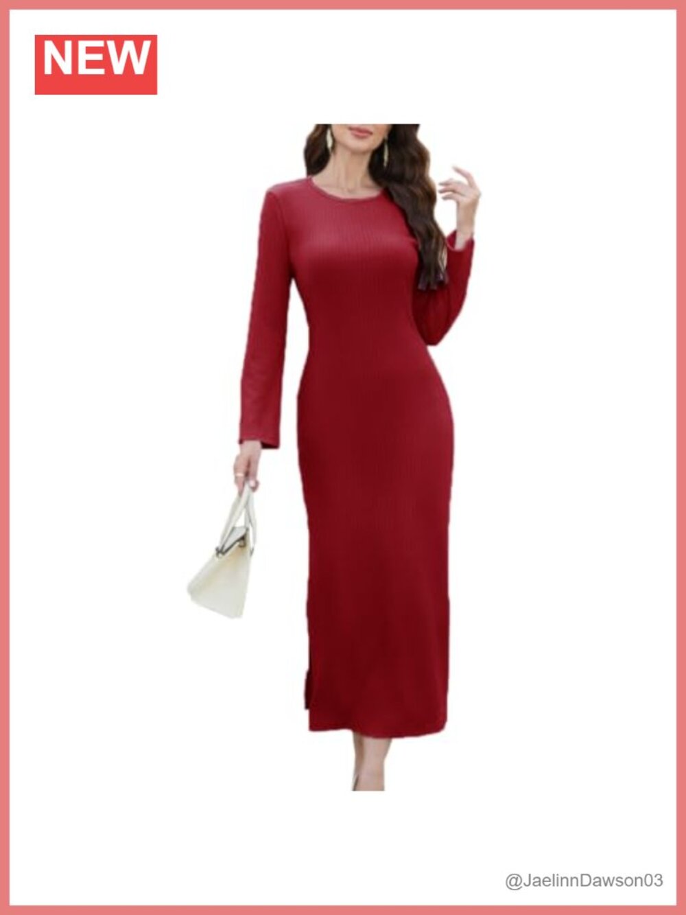 Ribbed Knit Long Sleeve Side Slit Maxi Sweater Dress Slim Fit Fall